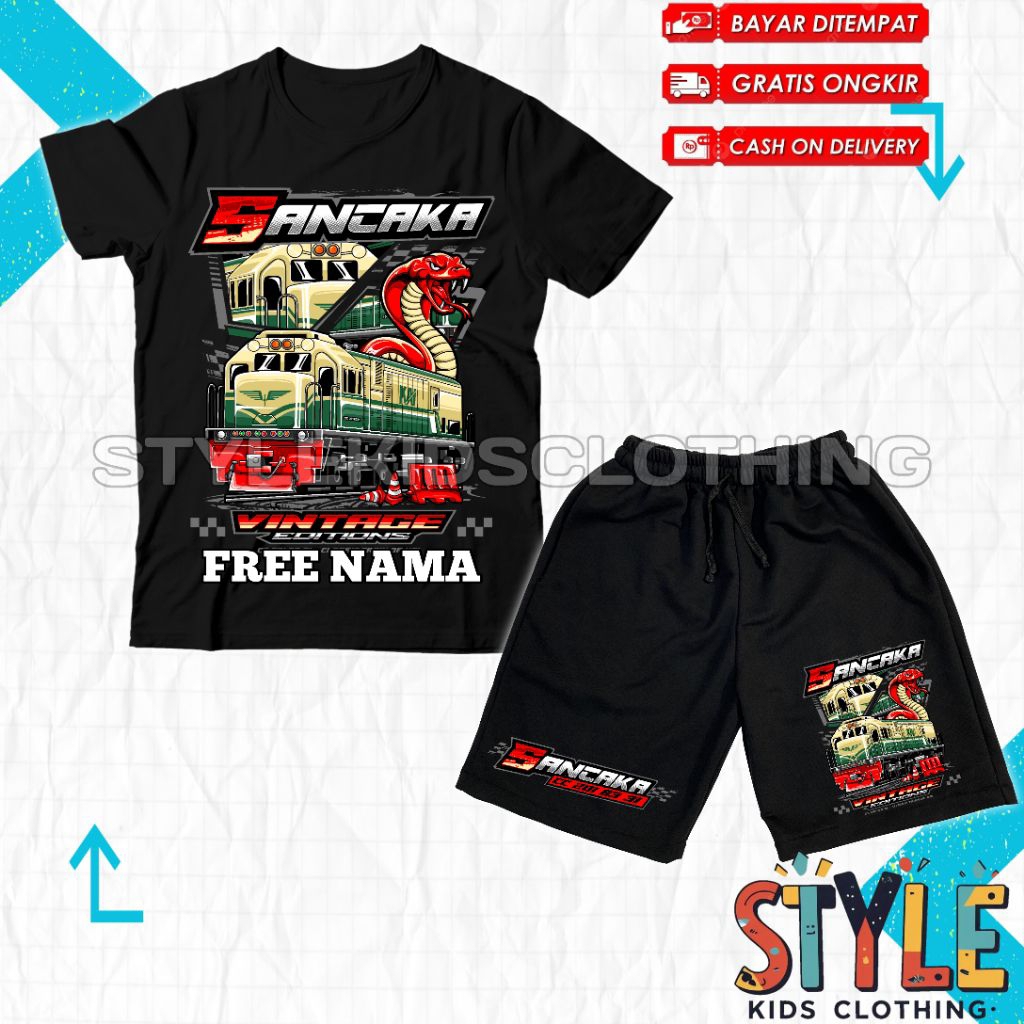 (BISA COD) Setelan Kaos Anak Celana Anak Kereta Api KAI Sancaka Vintage Edition Free Nama / T-shirt 