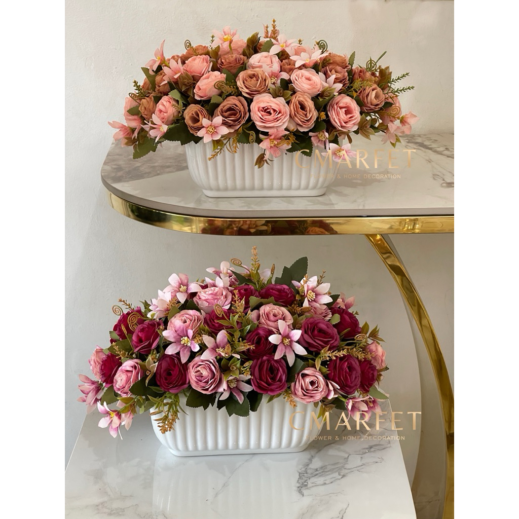 Bunga meja mawar vas keramik