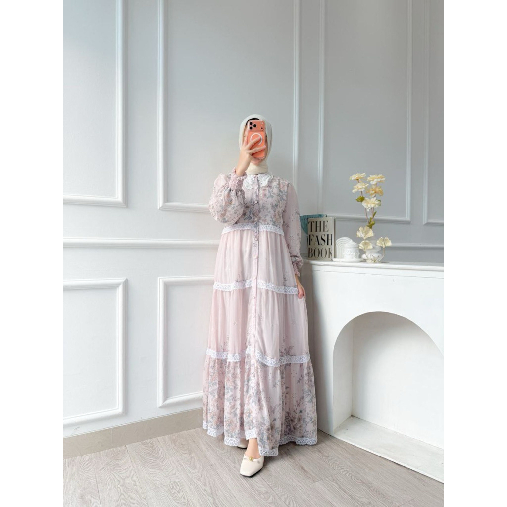 MAHIRA DRESS / DELIA DRESS CERUTY GAMIS MOTIF MAHIRA MAXI DRESS LENGAN TEROMPET DRESS FULL KANCING B