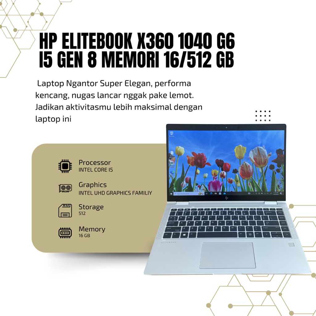 HP ELITEBOOK X360 1040 G6,INTEL CORE I5,GEN 8 ,MEMORI 16 GB ,SSD 512 GB