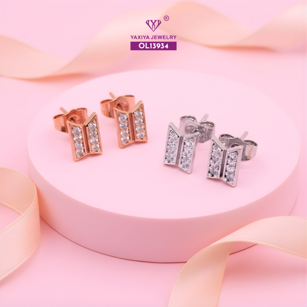 Yaxiya Anting Tusuk BTS Permata Perhiasan Lapis Emas 18k X4-700