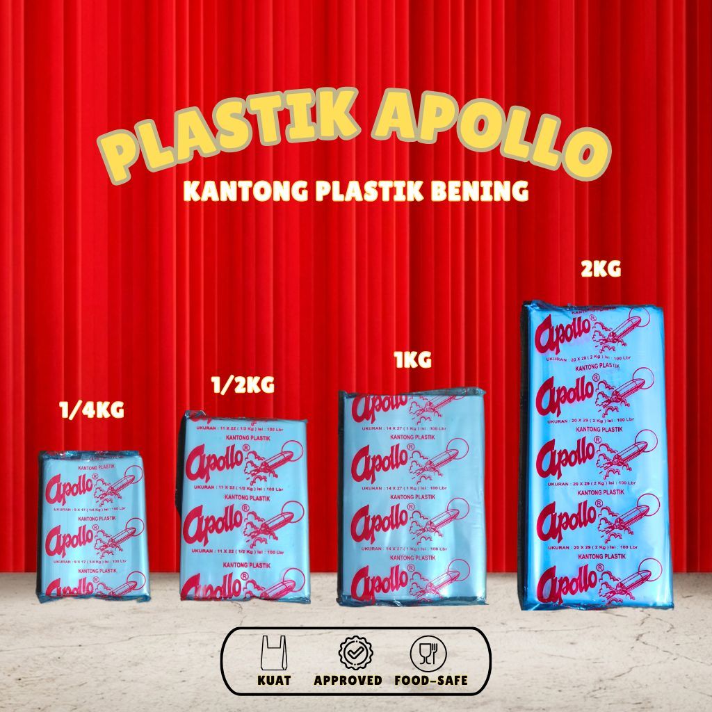 Kantong Plastik Apollo Merah 1/4 1/2 1Kg 2Kg Plastik untuk Kuah Bening Transparan