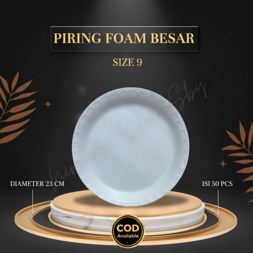 (50 Pcs) Piring Foam Besar | Piring Makan Foam 23cm / Styrofoam