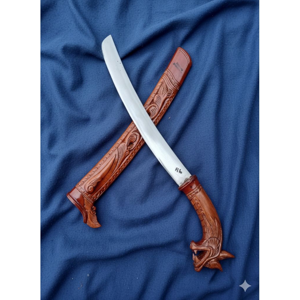 Golok Tebas Ukir Naga Kayu Jambu Batu - Bilah 33cm Baja Per Premium