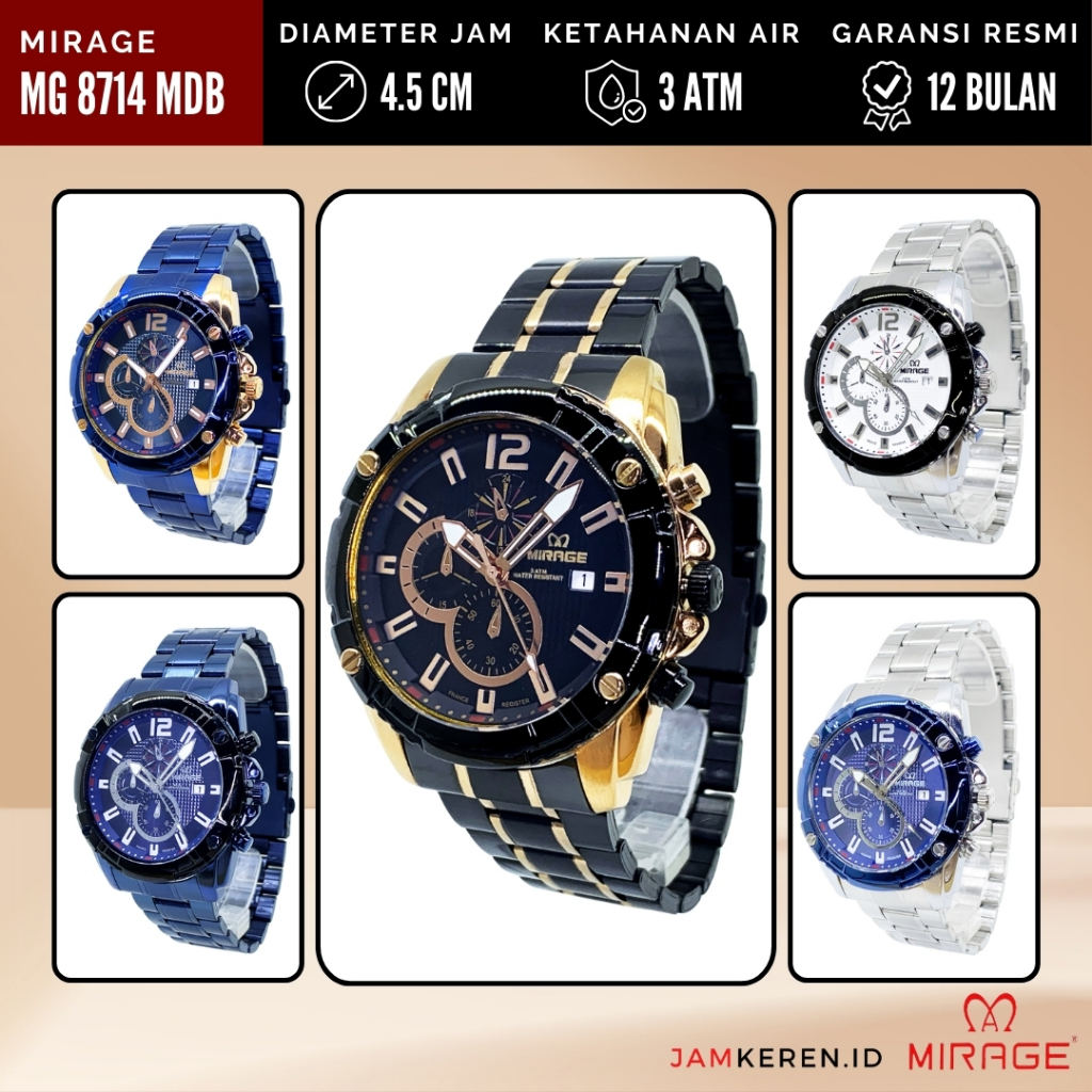 Jam Tangan Pria - Mirage - Jam Tangan Mirage Pria 8714 MD Stainless Steel Original Garansi Resmi