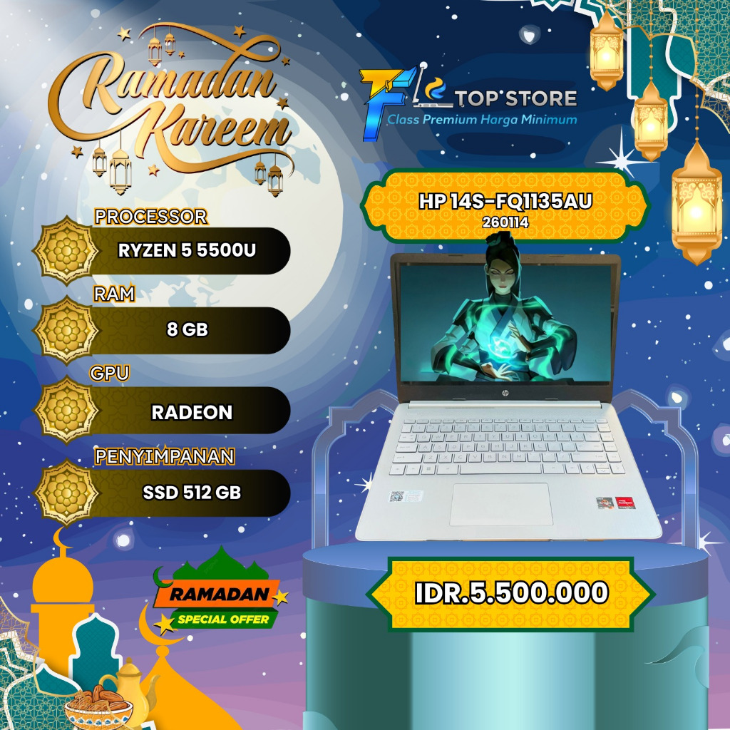 LAPTOP HP-FQ11354AU AMD RYZEN 5 5500U RAM 8/512GB AMD RADEON GRAPHICS