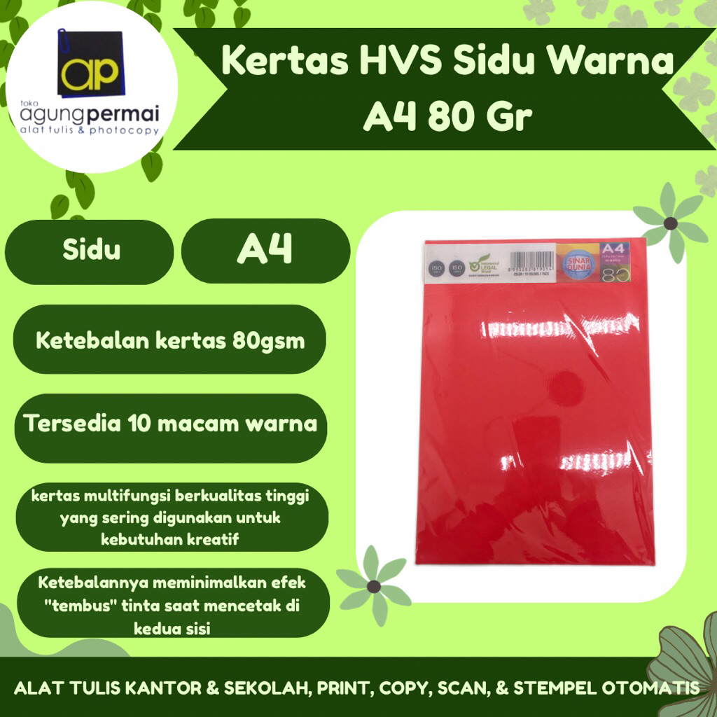 Kertas HVS Sidu Warna A4 80 Gr
