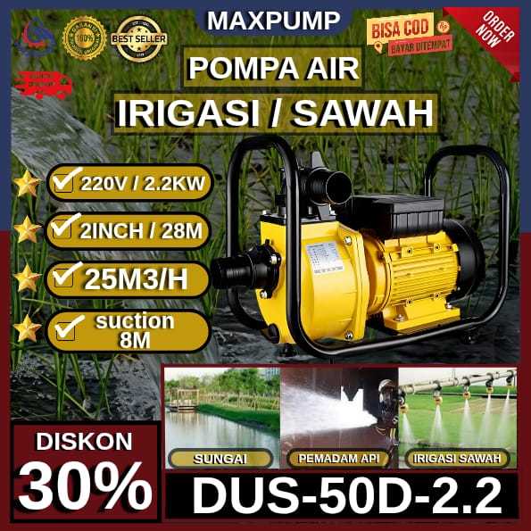 MAXPUMP Mesin Pompa Air Sawah lrigasi Empang Sawah 2inc Pompa Air Pertanian Water Pump Listrik Pompa