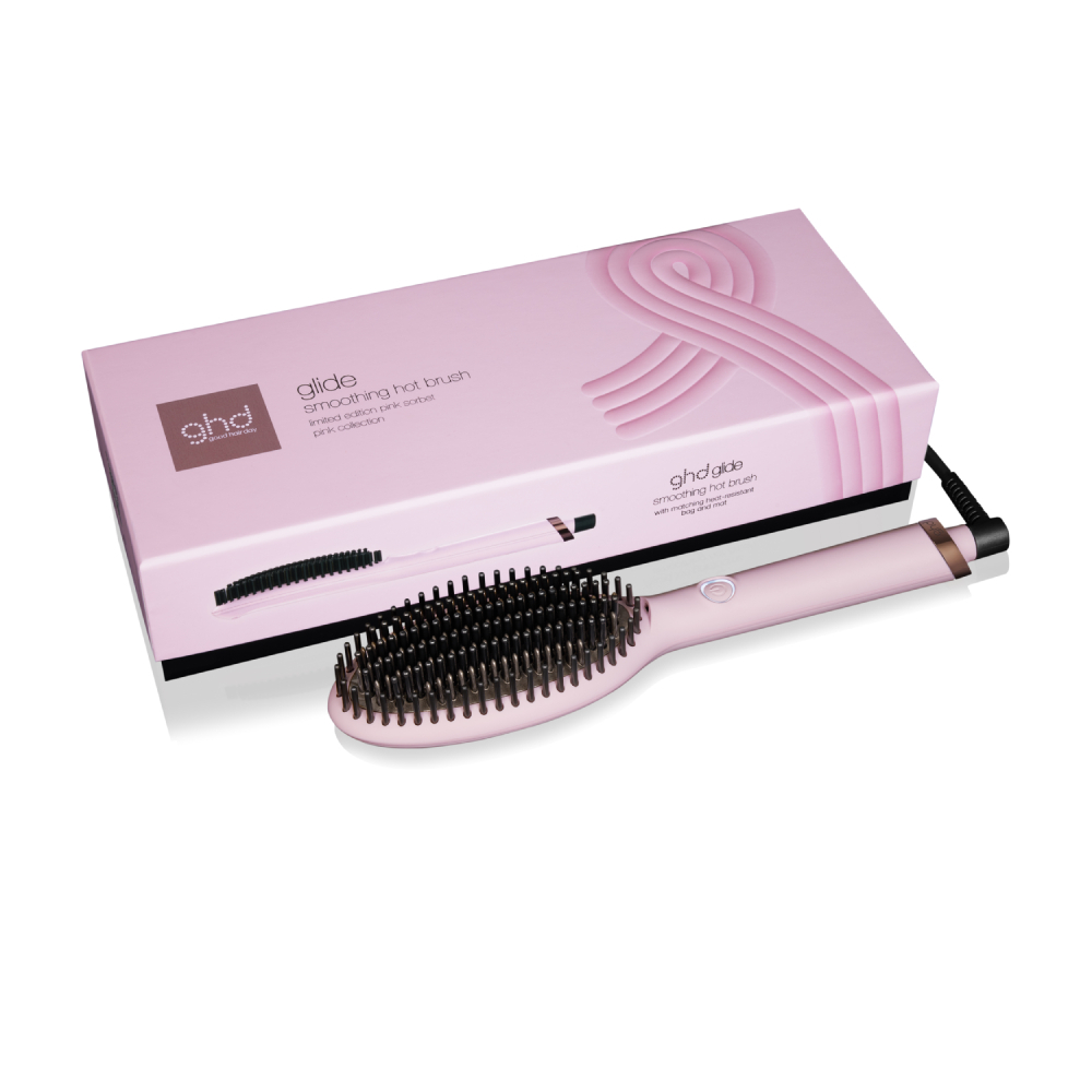ghd Glide Hot Brush Straightener Pink Edition - Sisir Panas Pelurus Rambut Free Heatless Pouch