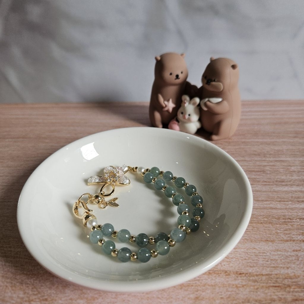 Gelang Giok Kombinasi lapis emas 14k