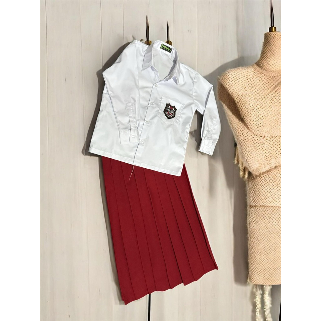 Seragam Sekolah SD Perempuan Lengan Panjang dan Rok Rempel Panjang/Setelan Atasan Putih Panjang dan 