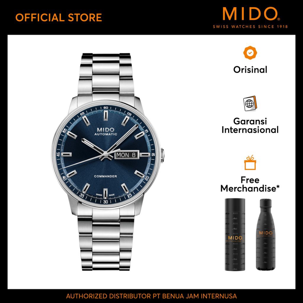 MIDO M0214301104100 Commander Datoday Blue Dial