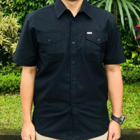 Kemeja Fuji Short Hitam Lengan Pendek Tactical Bahan Tropical Pasada