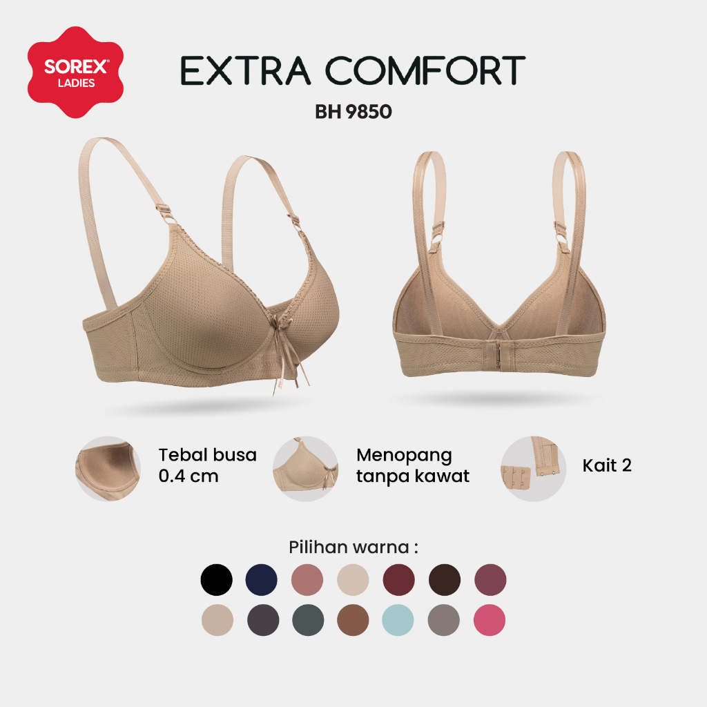 Sorex Bra Extra Comfort Busa Tanpa Kawat Kait 2 Setara Cup A-B BH 9850