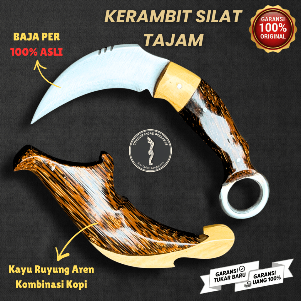 PISAU SILAT KERAMBIT KRAMBIT Baja Per Asli 100% Garansi Outdoor Camping Utility kayu ruyung Kuat