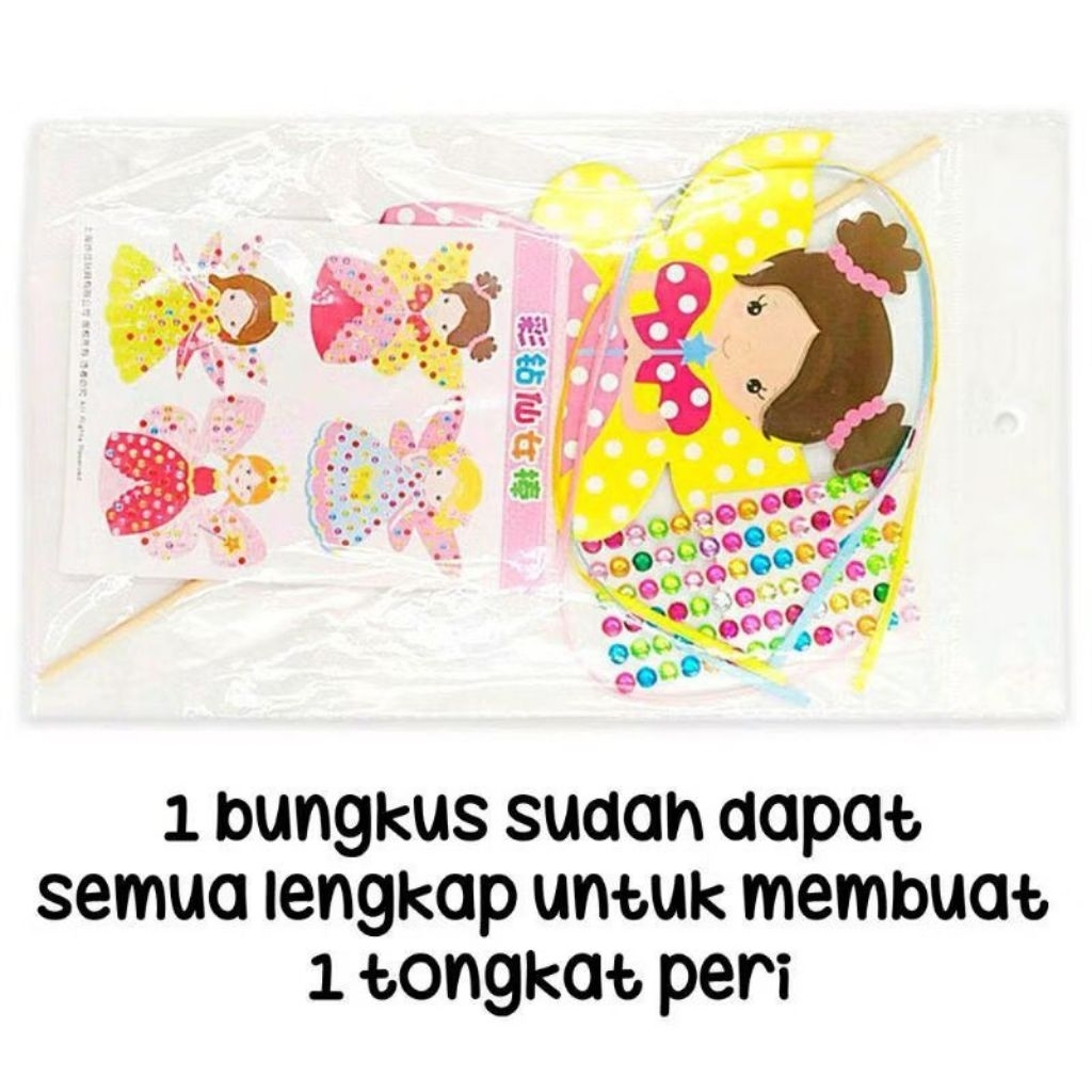 Mainan edukasi anak tongkat peri fairy wand stick stik tempel menempel rhinestone berlian diamond ke