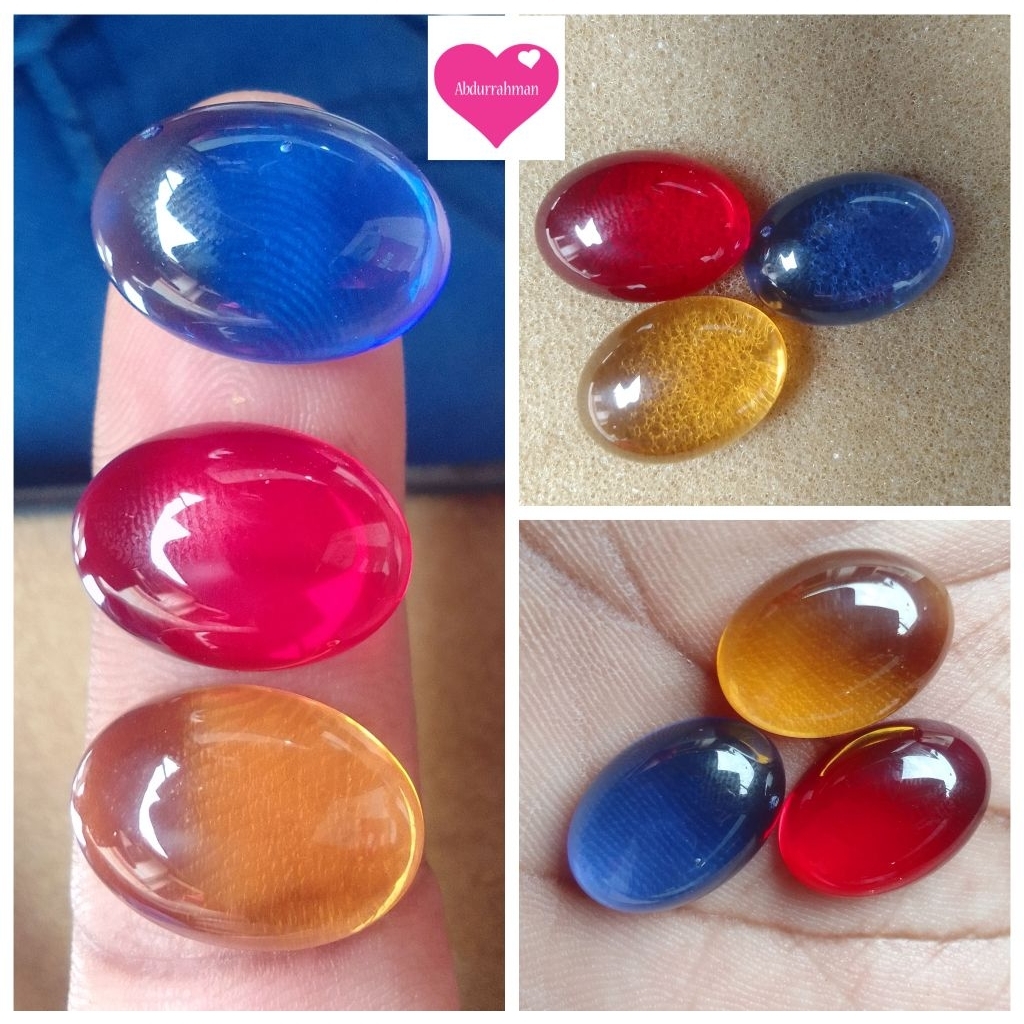 3 BUTIR BATU AKIK BLUE SAFIR SYAM BANGKOK KECUBUNG KUNING 18X13mm OBOSIDION SPECIAL STONE