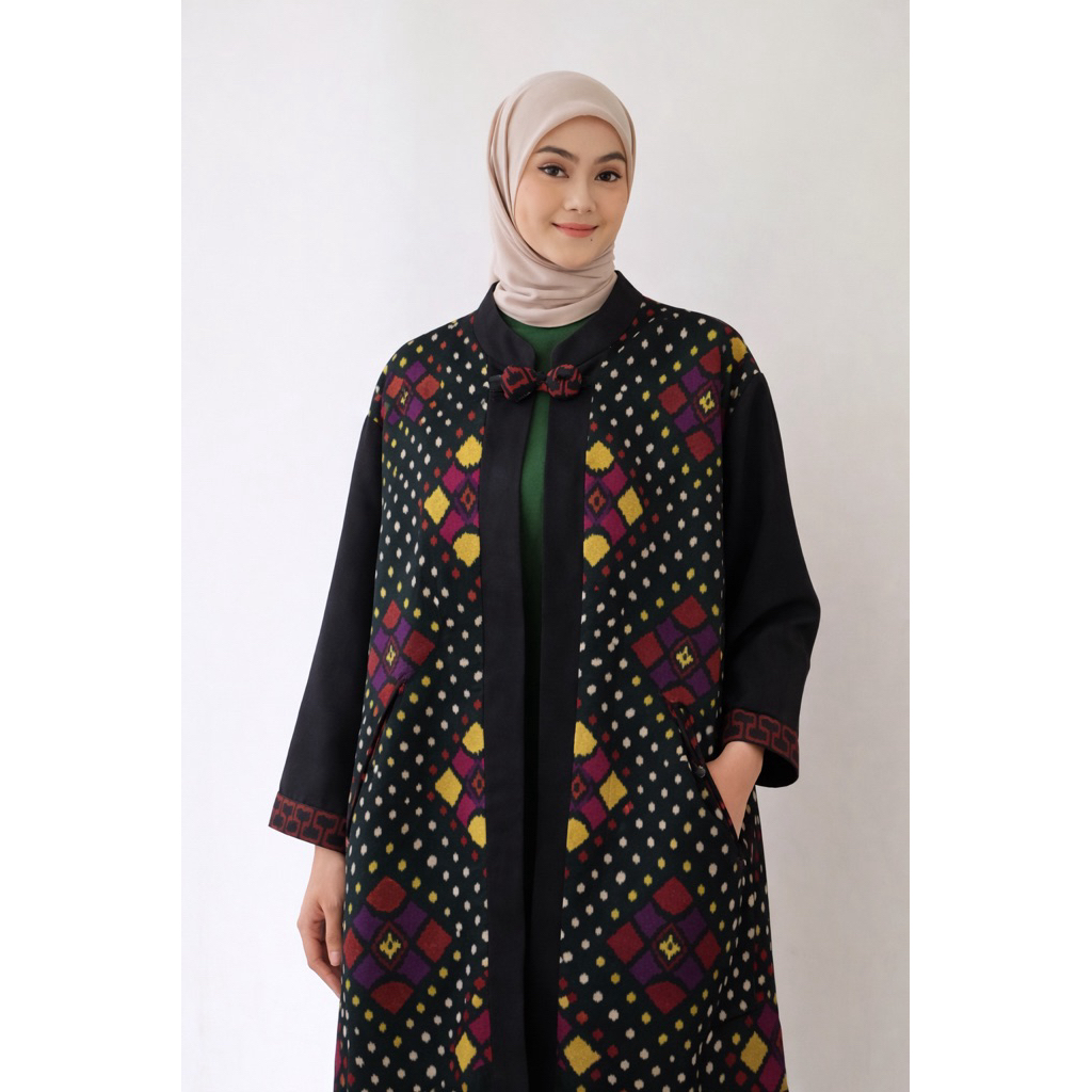Long Outer Etnik Modern Wanita Premium LD 110 PJ 87 Tenun Inspired Elegan Hijab Friendly