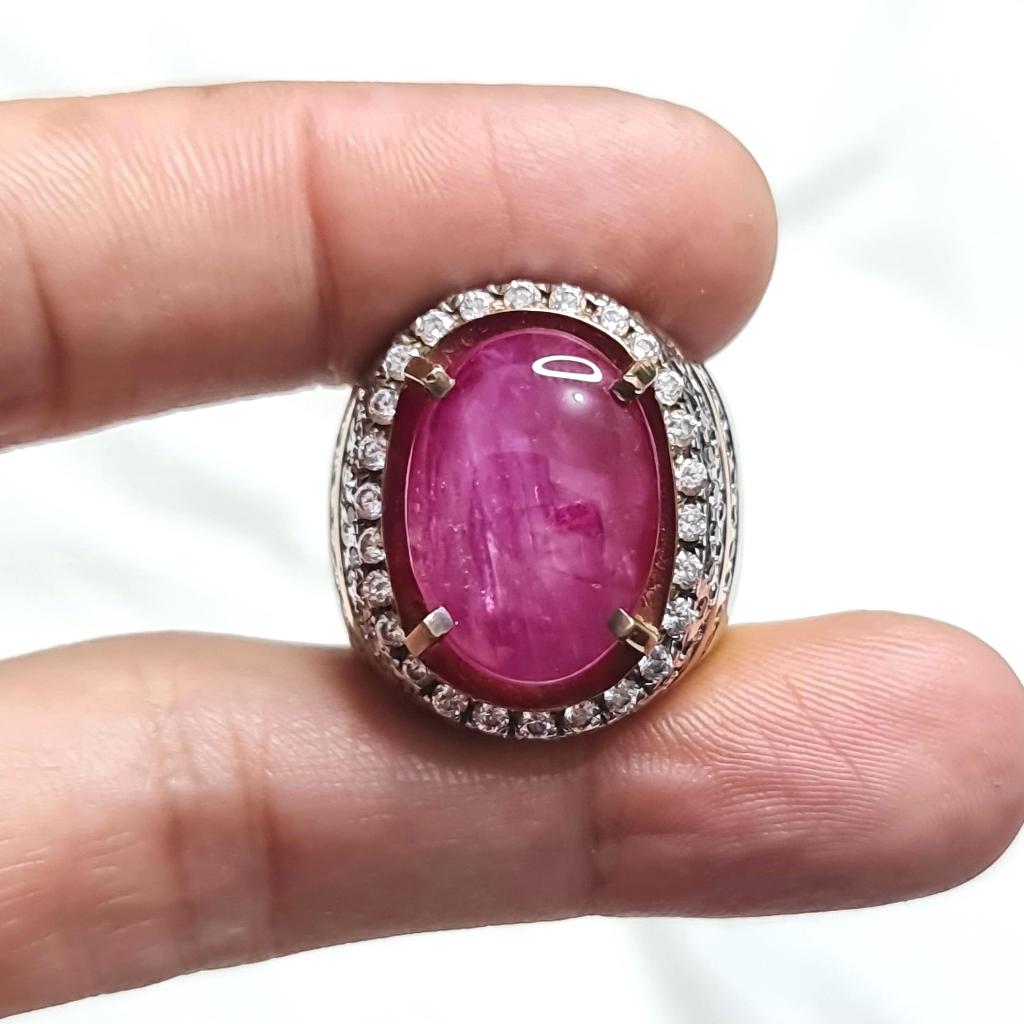 Natural Star Ruby Burma 19.16 CT ring perak + memo