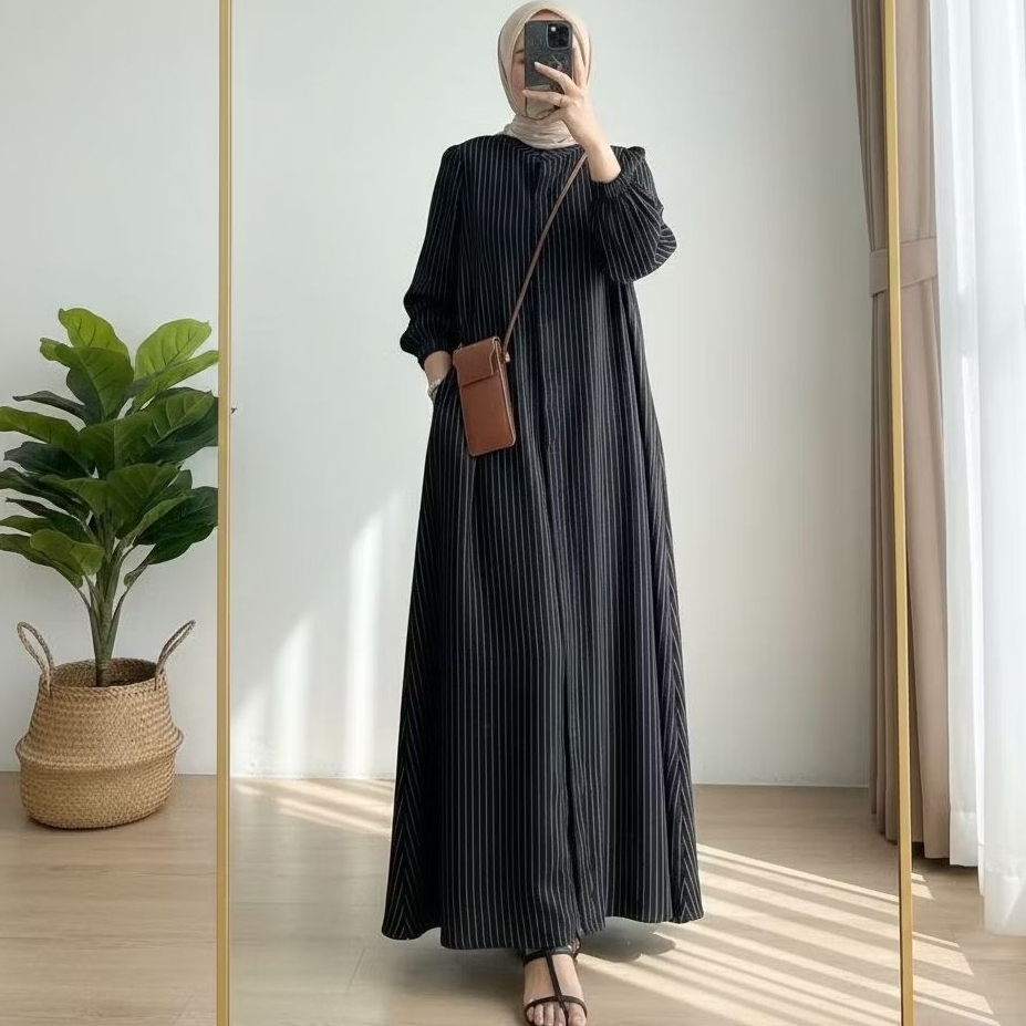 Gamis wanita rayon salur-Gamis terbaru motif salur-Gamis rayon kekinian