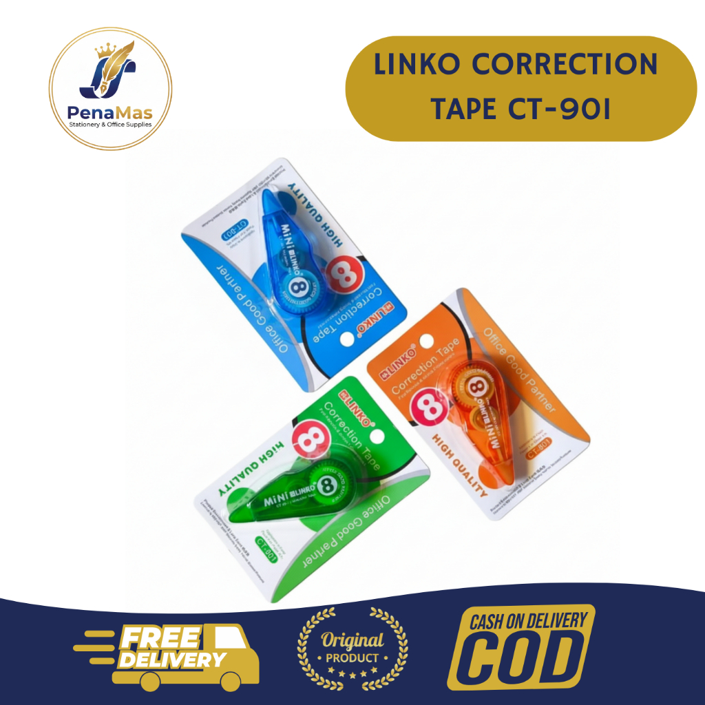 Linko Correction Tape CT-901 Tipe X Pita Kertas Koreksi Pena Tipex Kertas Roll Warna Warni Biru Hija