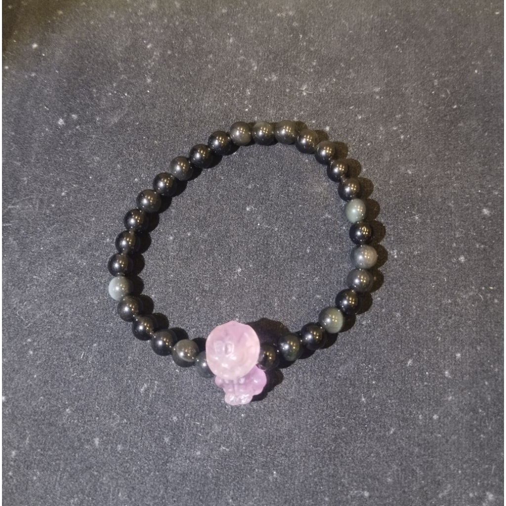 Gelang Crystal Batu Alam Rainbow Obsidian dengan spacer Fluorite (Rehome Crystal)