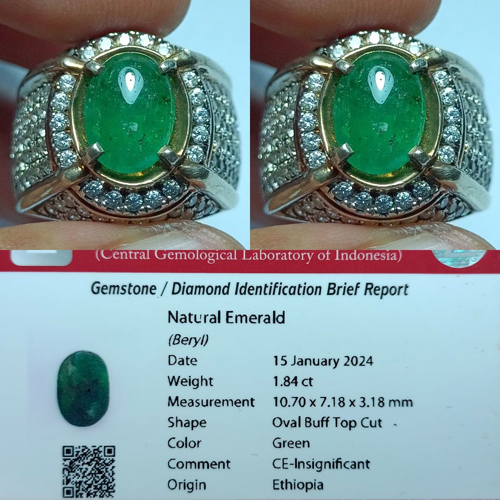 NATURAL ZAMRUD EMERALD BERYL INSIGNIFICANT GREEN ORIGIN ETHIOPIA RING PERAK MEMO CGL LAB