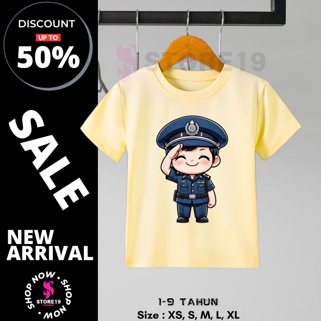 BAJU KAOS ANAK MOTIF POLISI, BAJU ANAK UNISEX, DISTRO, TSHIRT, ATASAN ANAK 1-9 TAHUN