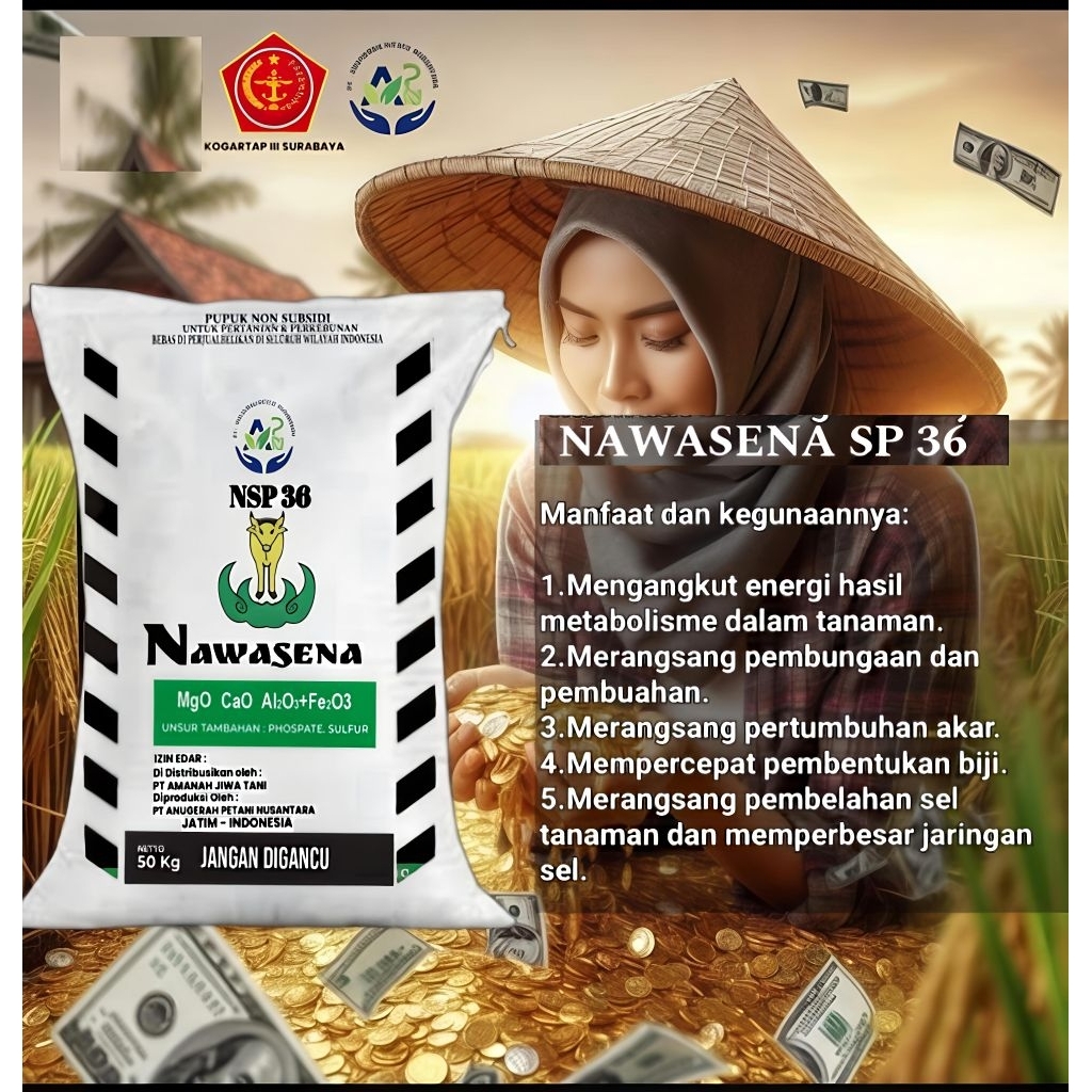 Pupuk Non Subsidi SP-36 Nawasena Kemasan Pabrik 50 kg abu