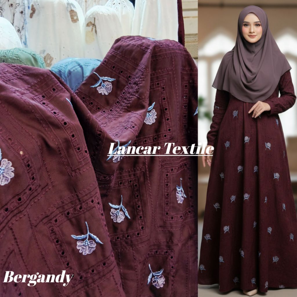Kain bahan katun bordir bolong / Kain katun bordir bolong halus motif terbaru