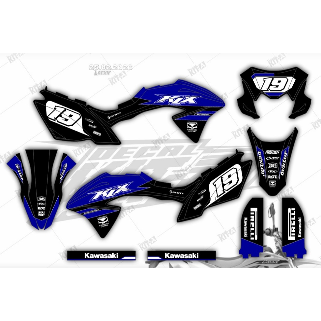 decal stiker klx bf full body warna biru hitam gold