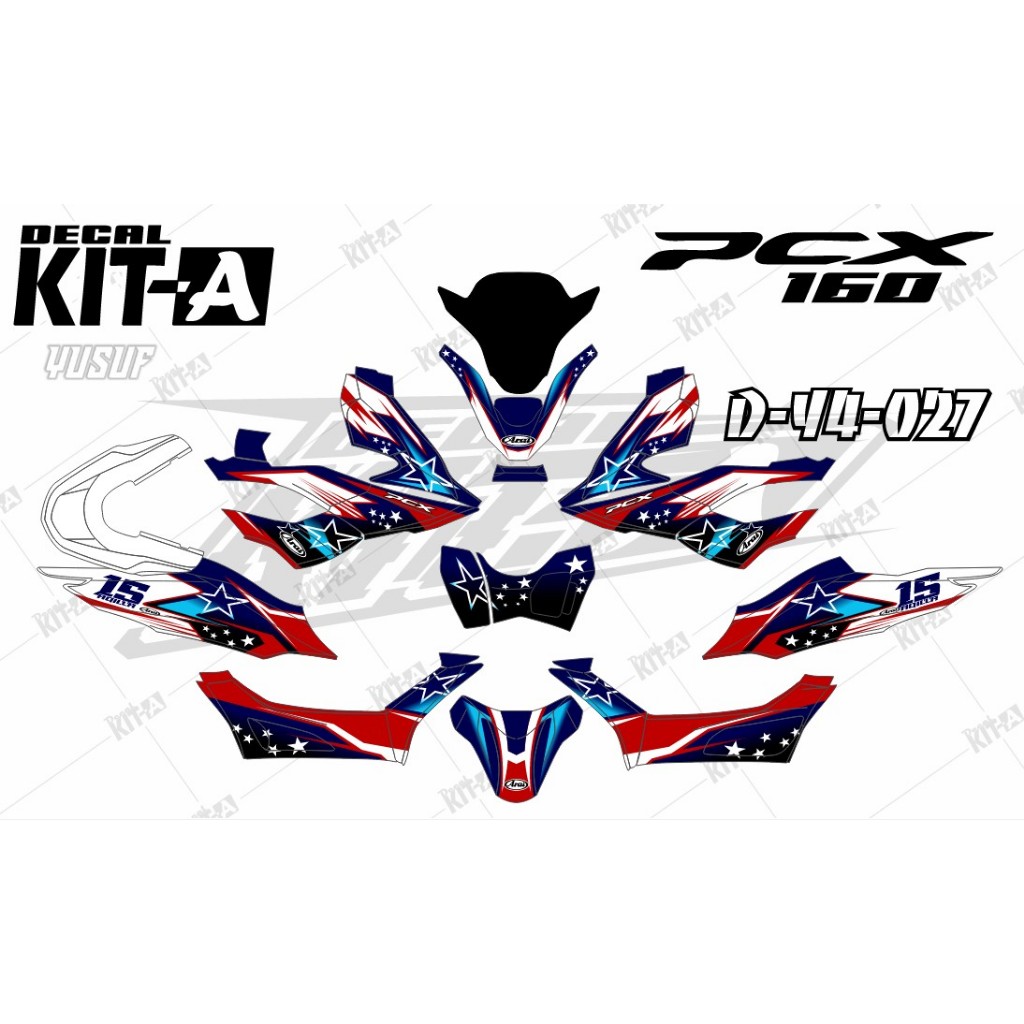 Decal Stiker pcx 160  Dekal Variasi Sticker Striping Custom Full Body merah hitam piston