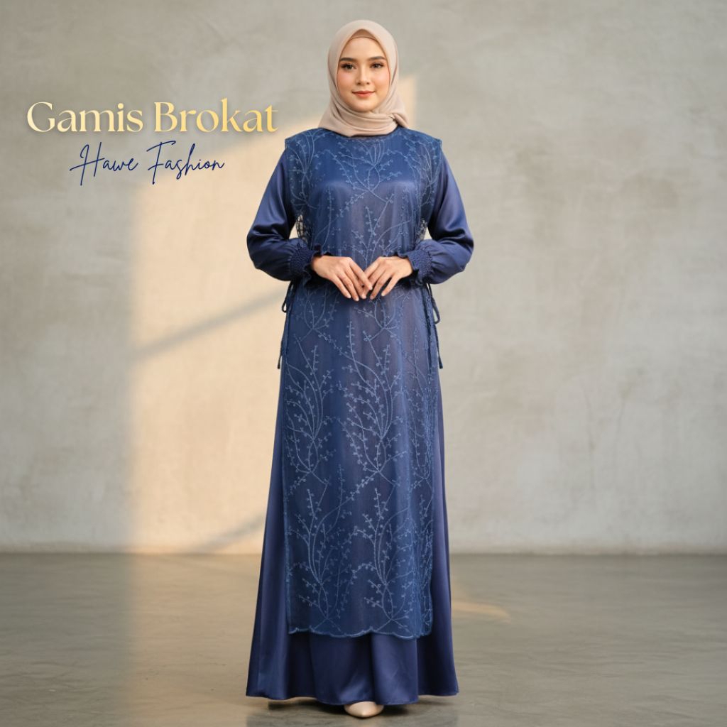 Gamis Brokat Premium Wanita Elegant Dress Muslimah Modern Kekinian
