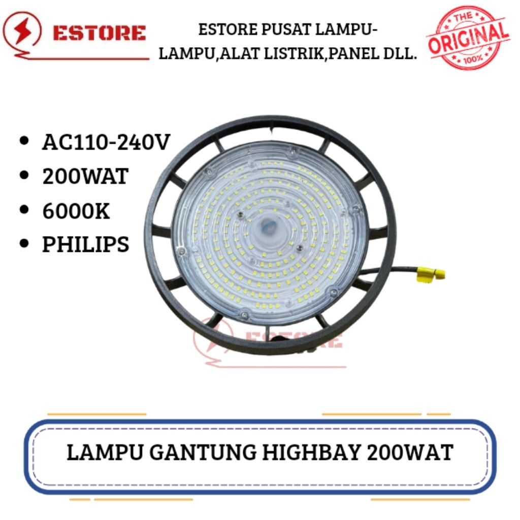 Lampu highbay ufo centrolux 200wat led lampu gantung pabrik industri trafo philips 200wat