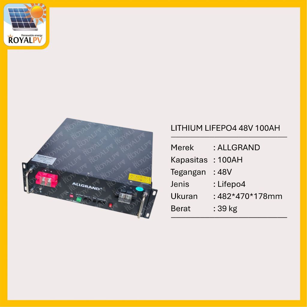 Baterai lithium lifepo4 48v 100ah allgrand lithium iron phosphate ups