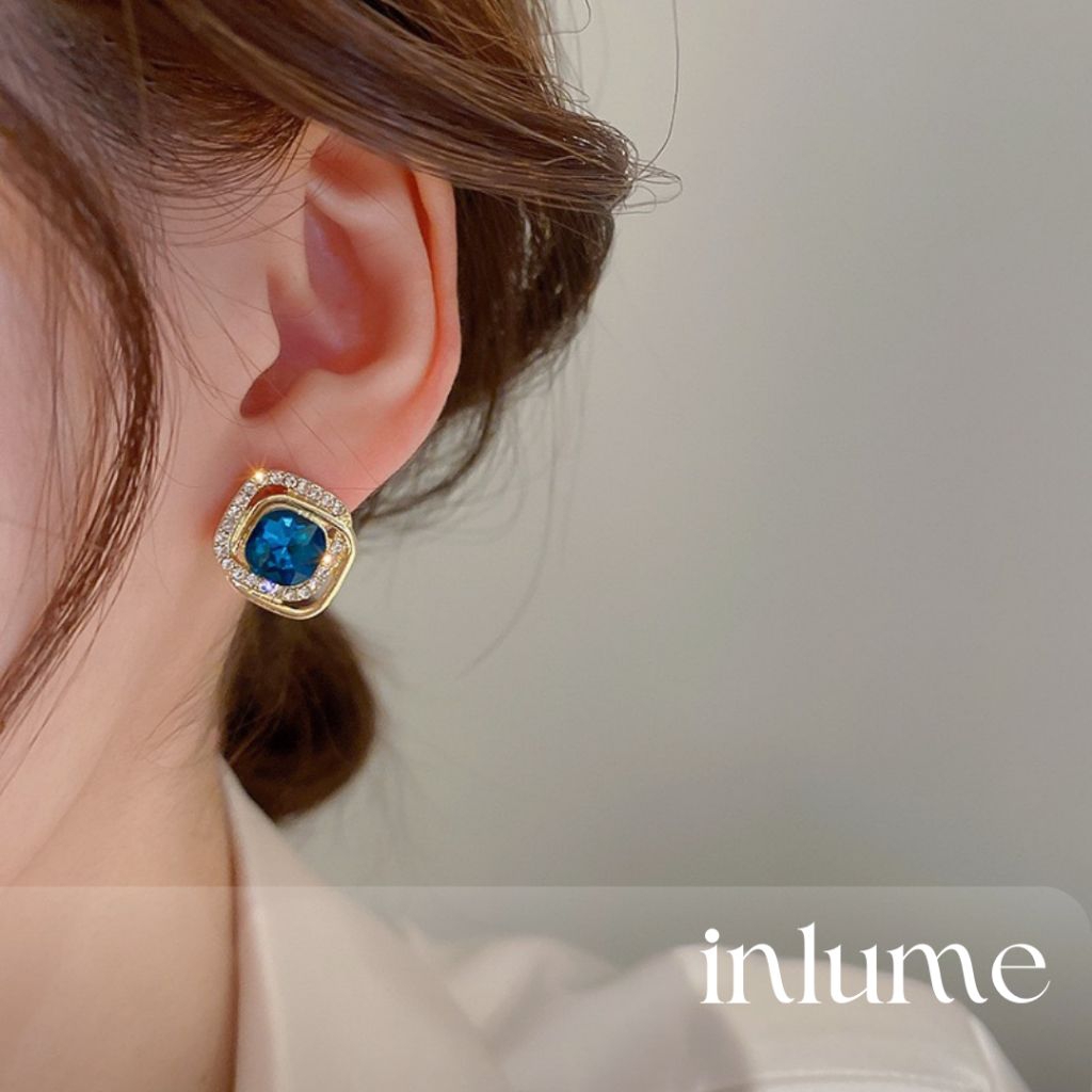 inlume.id - SAPPHORY EARRING - 058 blue sapphire square ANTING KOTAK EMAS BATU SAFIR BIRU