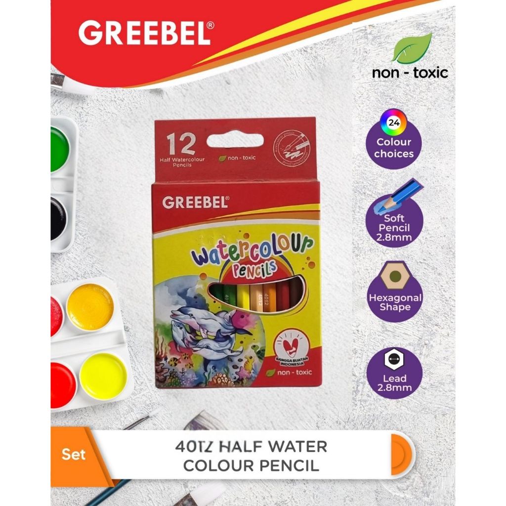 PENSIL WARNA GREEBEL 12WARNA PENDEK | PENSIL 12 WARNA GREEBEL | PENSIL WARNA WATERCOLOR 12W GREEBEL