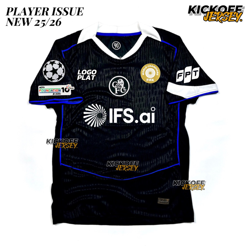 (PLAYER ISSUE) JERSEY CHELSEA THIRD 3RD BLACK PI PLAYER ISSUE NEW SEASON 25/26 FULL PATCH 2025 2026