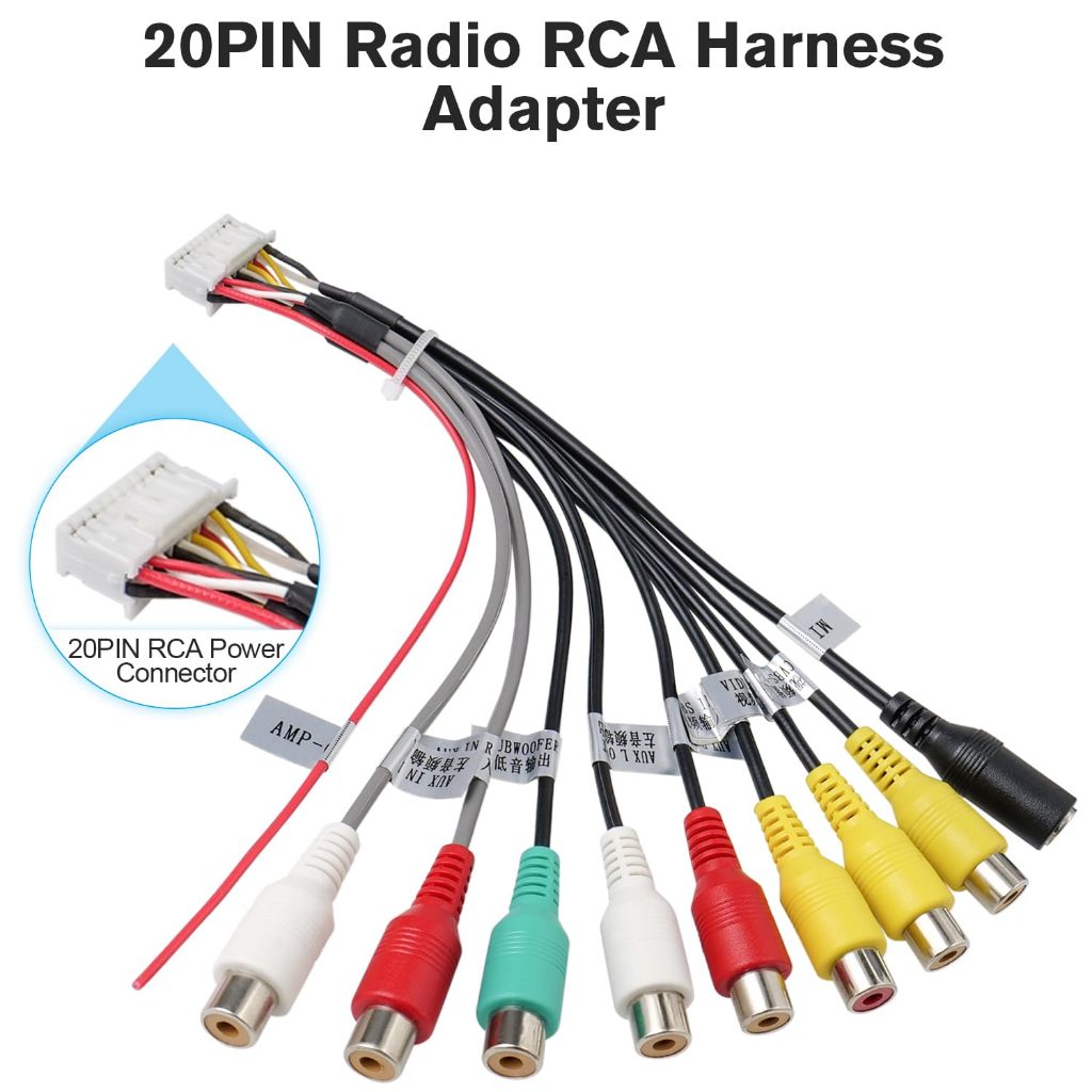 Soket 20 Pin RCA Audio Video Cable Subwoofer Output Socket CVBS Aux In Amp Control Wire Power Harnes