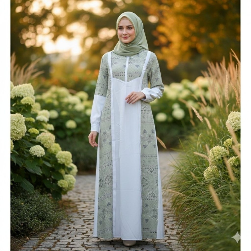 GAMIS PUTIH KOMBINASI HIJAU