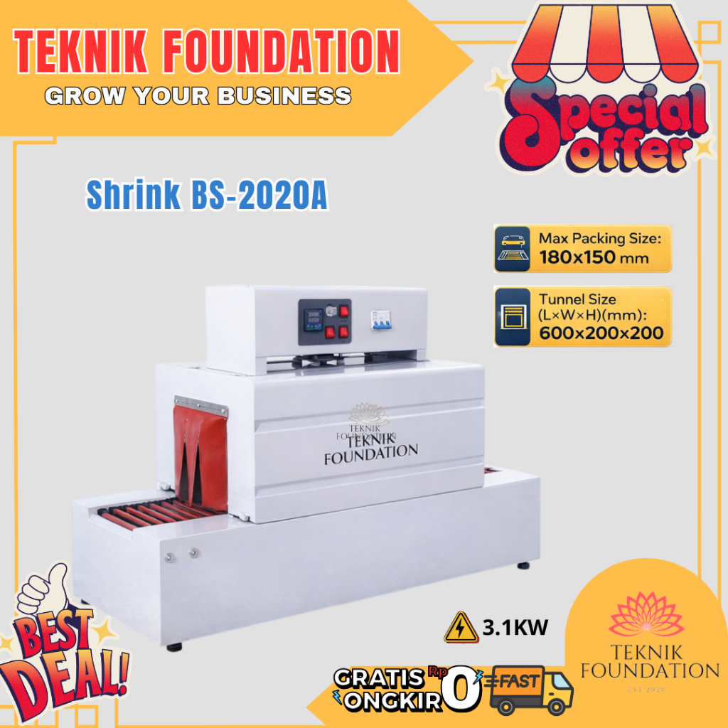 Mesin Shrink Tunnel Wrap BS-2020A Original Hualian/ Mesin Penyusut Plastik