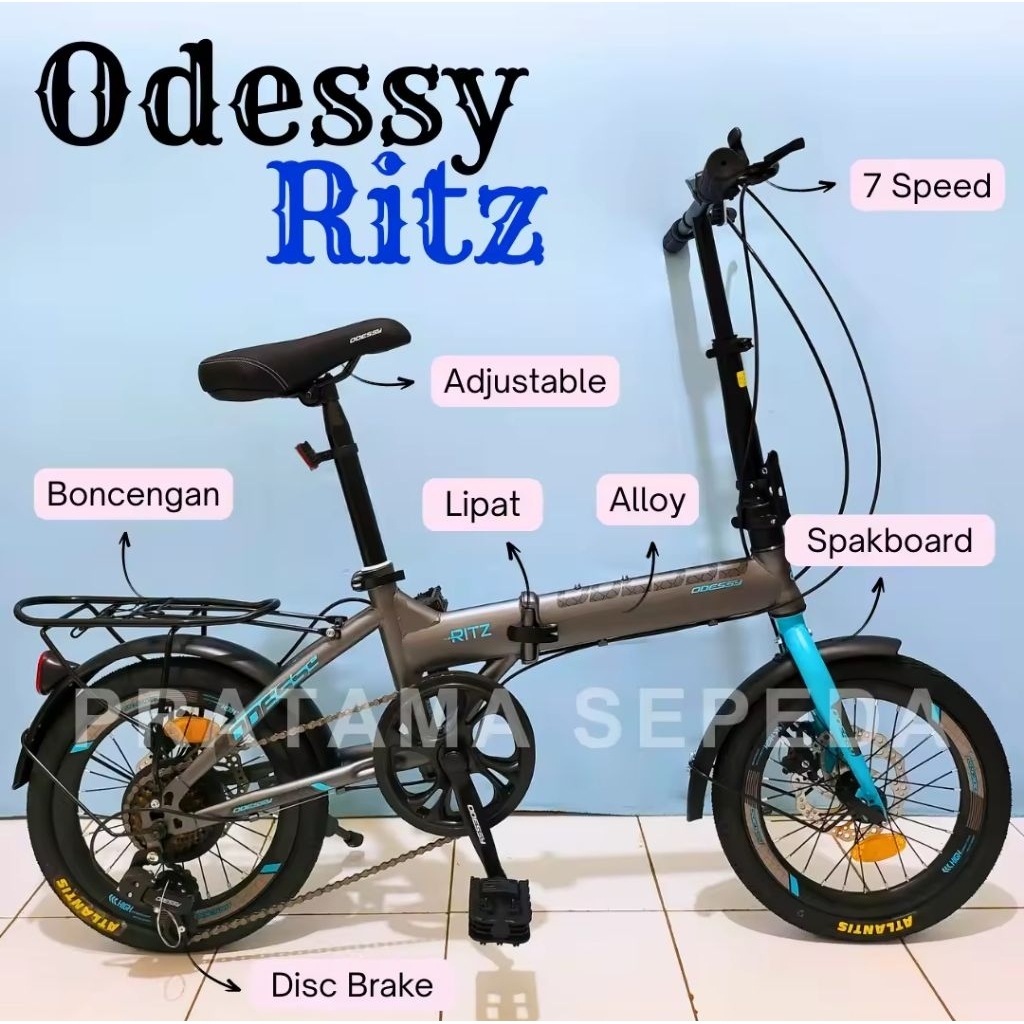 Sepeda Lipat Odessy Ritz 20 Inch 7 Speed Shimano Folding Bike Remaja Dewasa Disc Brake SNI Original