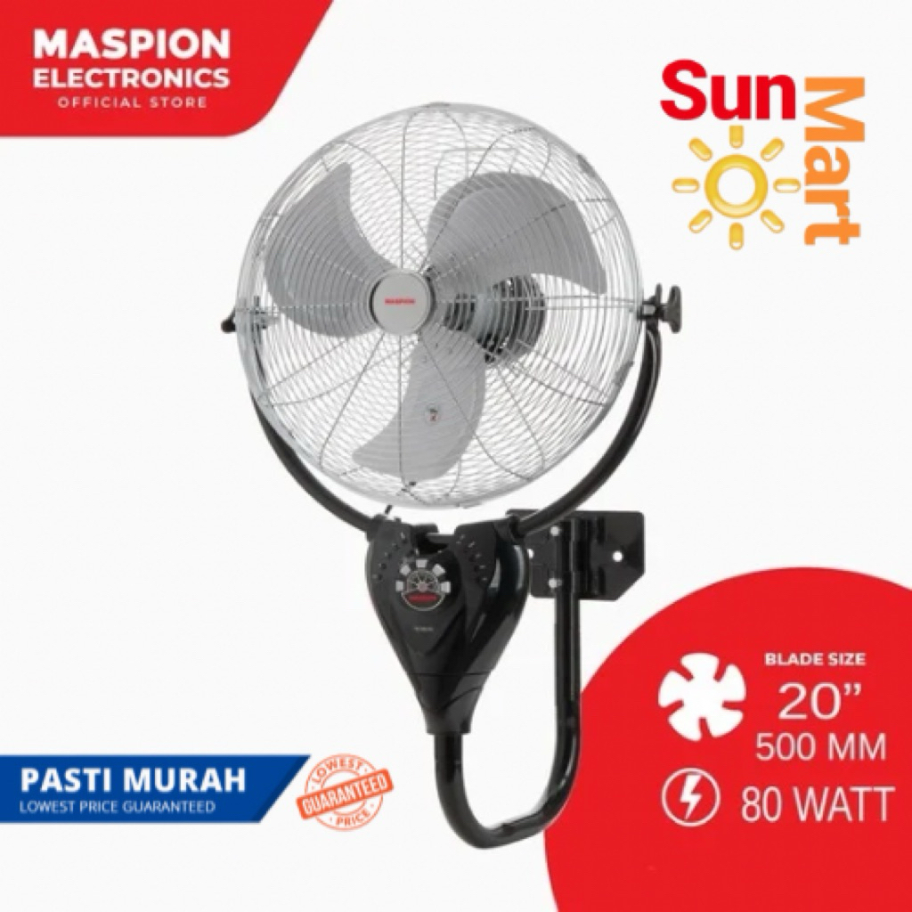 Maspion Power Fan 20inch 20 Inch PW 2002RC Kipas Angin Dinding Besi Remote Wall Fan 2002 RC Angin Ke