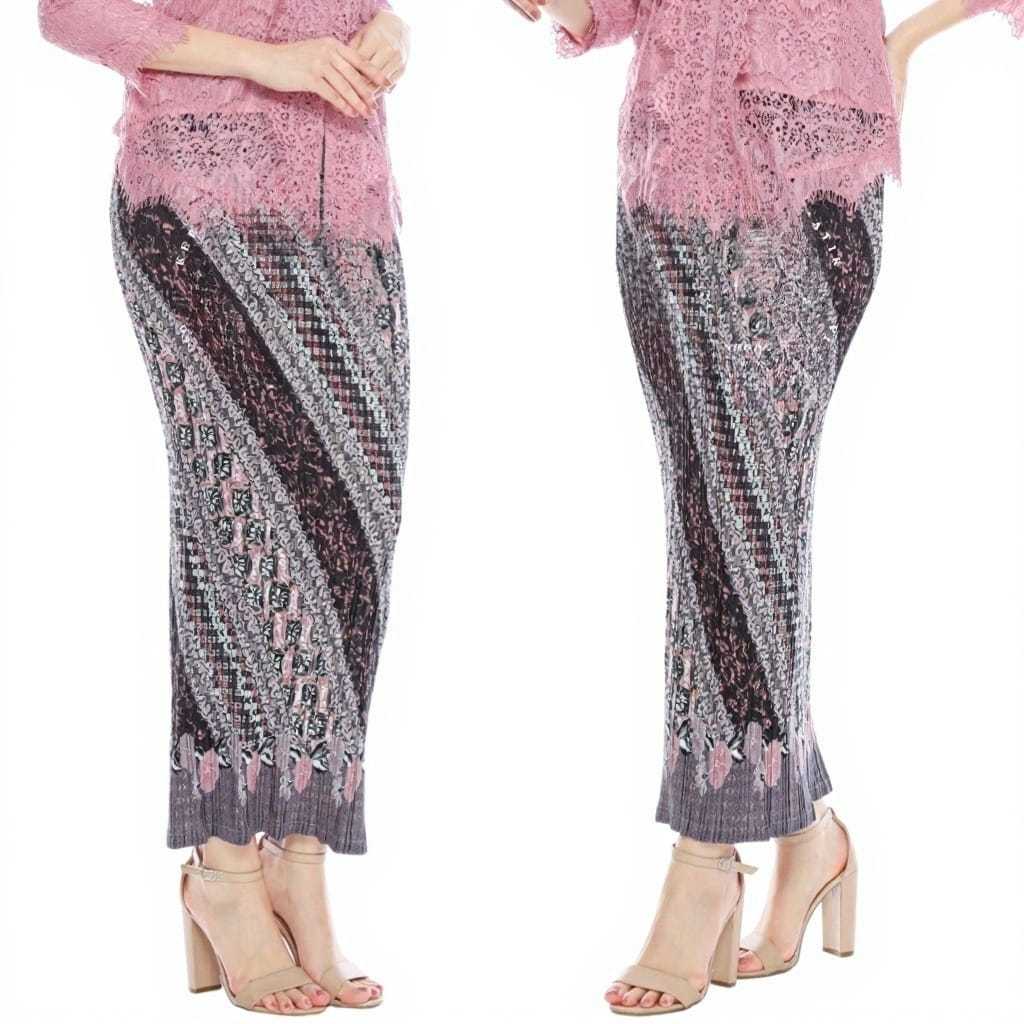 Rok Plisket Batik Span Rempel Ungu Hitam/Bawahan Kebaya Plisket Hana Black