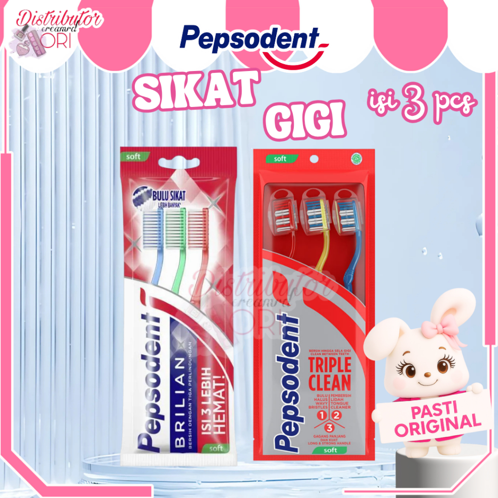 Pepsodent Sikat Gigi Brilian Soft isi 3 / Triple Clean / Sikat Gigi Pepsodent Soft Isi 3