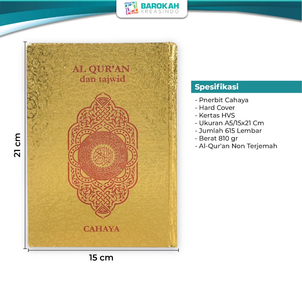 Mushaf Al Quran Polos A5 HVS Tanpa Terjemahan Cover Emas Penerbit Cahaya Original