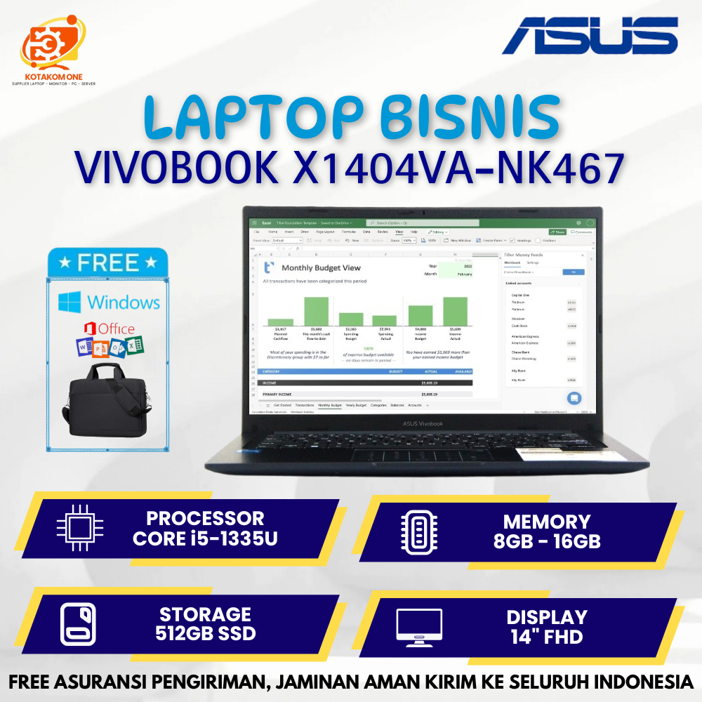 Laptop Asus Core i5 VivoBook X1404VA - NK467 Core i5-1335U Ram 16GB SSD 512GB 14" FHD