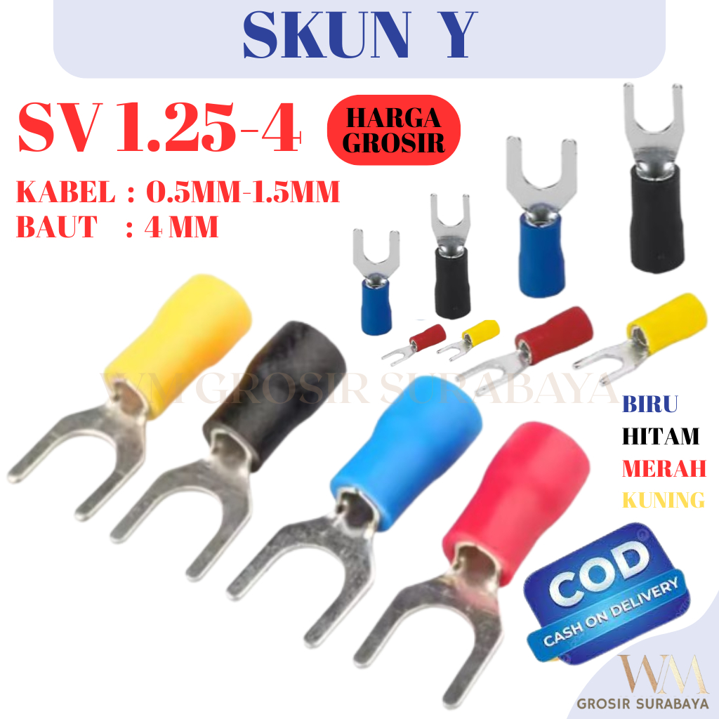 Skun Kabel Y SV 1.25-4 1pack 100Pcs Skun Y Polos 1.25  Sekun Kabel Y Skun Garpu Scun Fork Scun cable