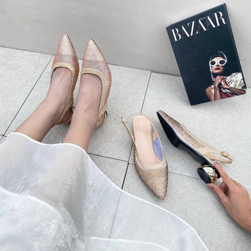 Simoncelli Sandal Tumit Tahu Wanita 3 Cm | Sandal Pesta Mutiara | Sendal Tali Import  XT9-16