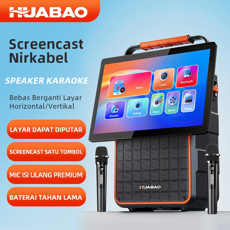 A52 Speaker Karaoke Bluetooth Layar Putar ScreenCast Tanpa App Dua Mic Wireless